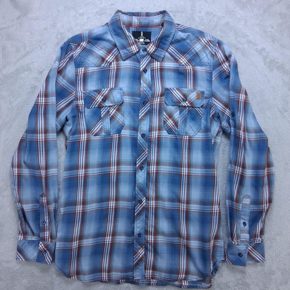 Mens I Jeans By Buffalo Blue Red Plaid Long Sleeve Button Up Shirt Size L